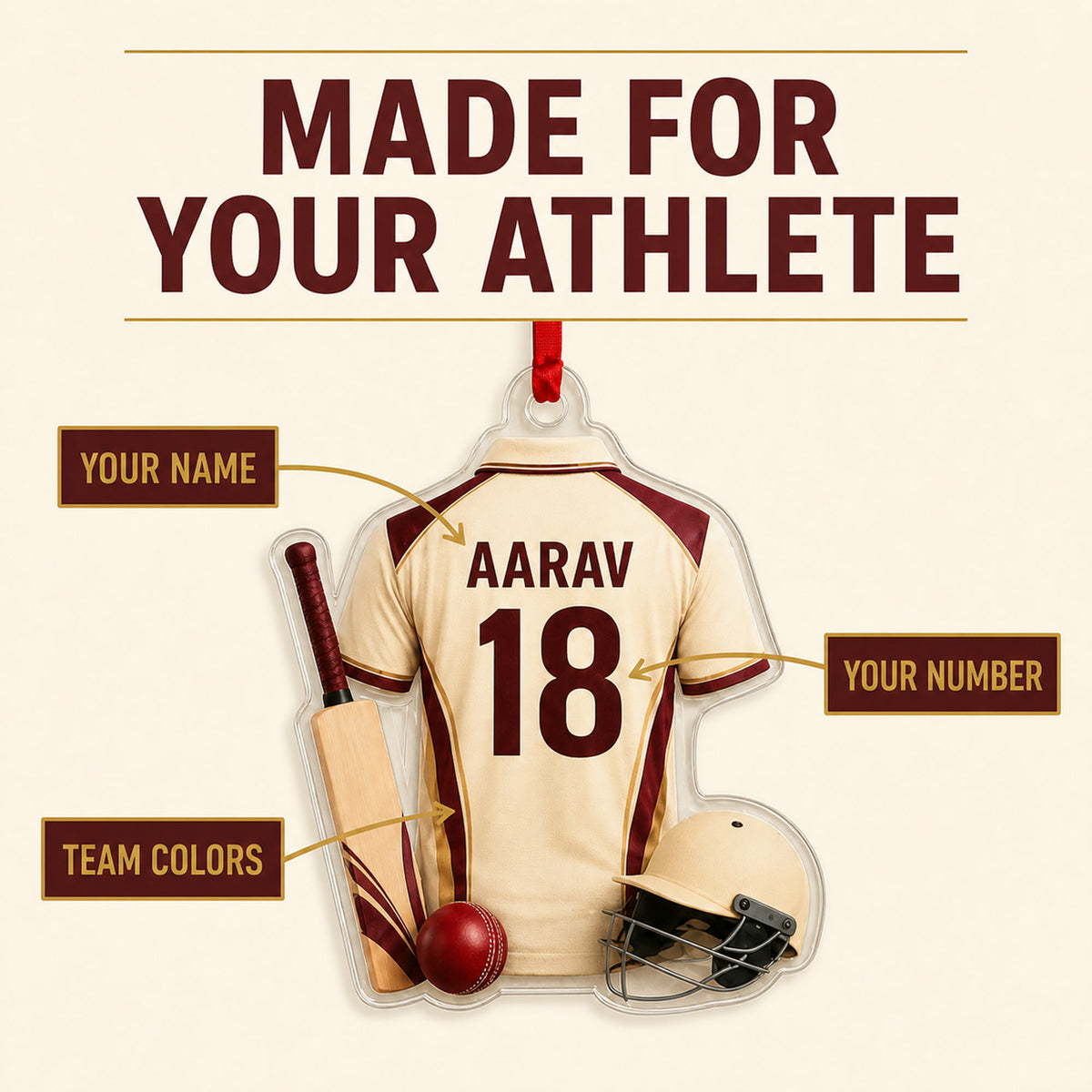 Personalized Cricket Jersey Acrylic Ornament - Custom Name and Number - image 3