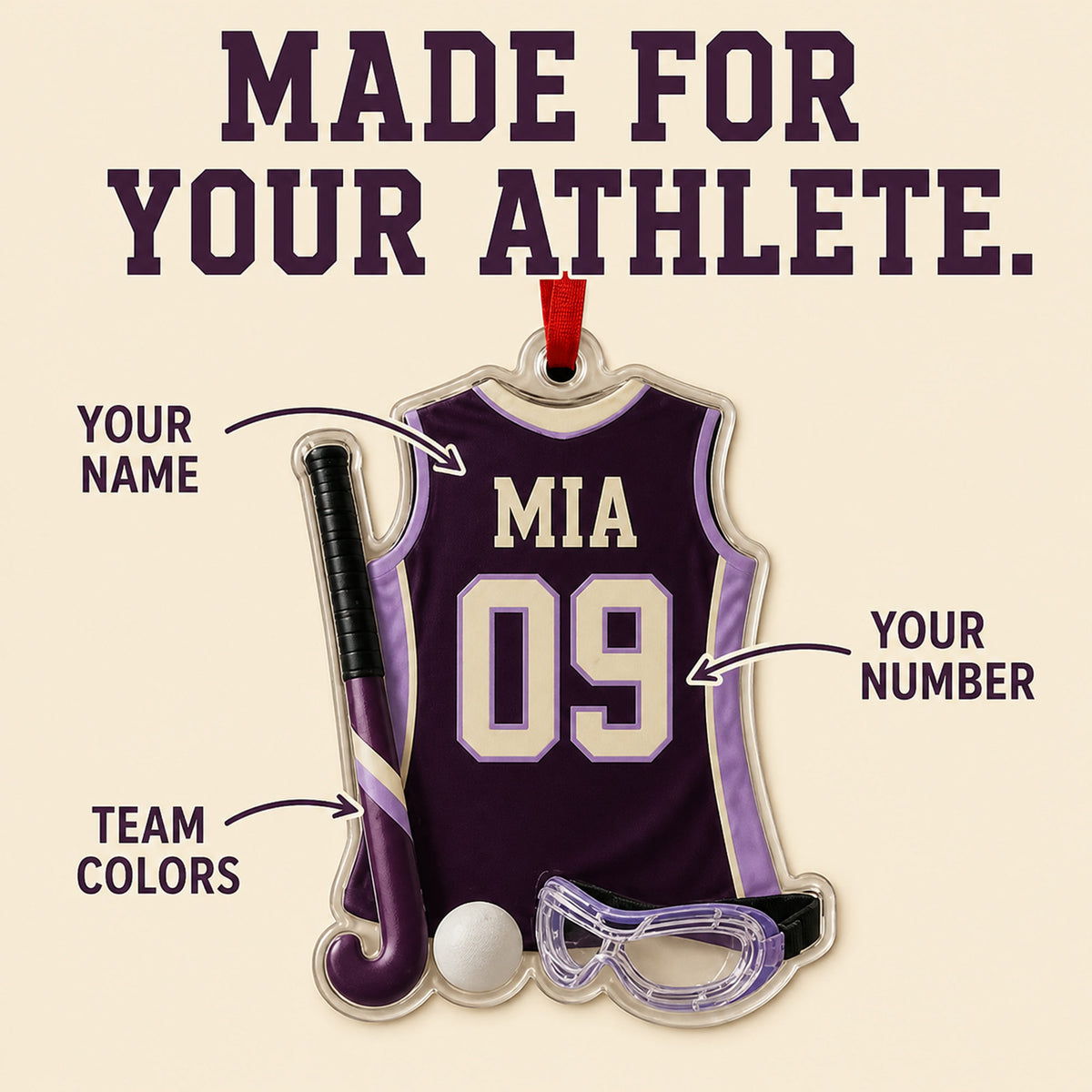 Personalized Field Hockey Jersey Acrylic Ornament - Custom Name and Number - image 3