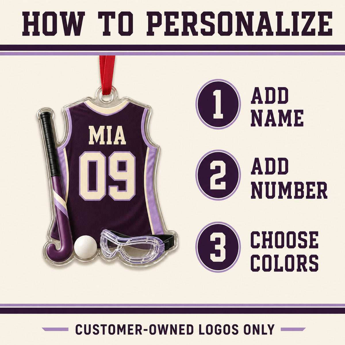 Personalized Field Hockey Jersey Acrylic Ornament - Custom Name and Number - image 5
