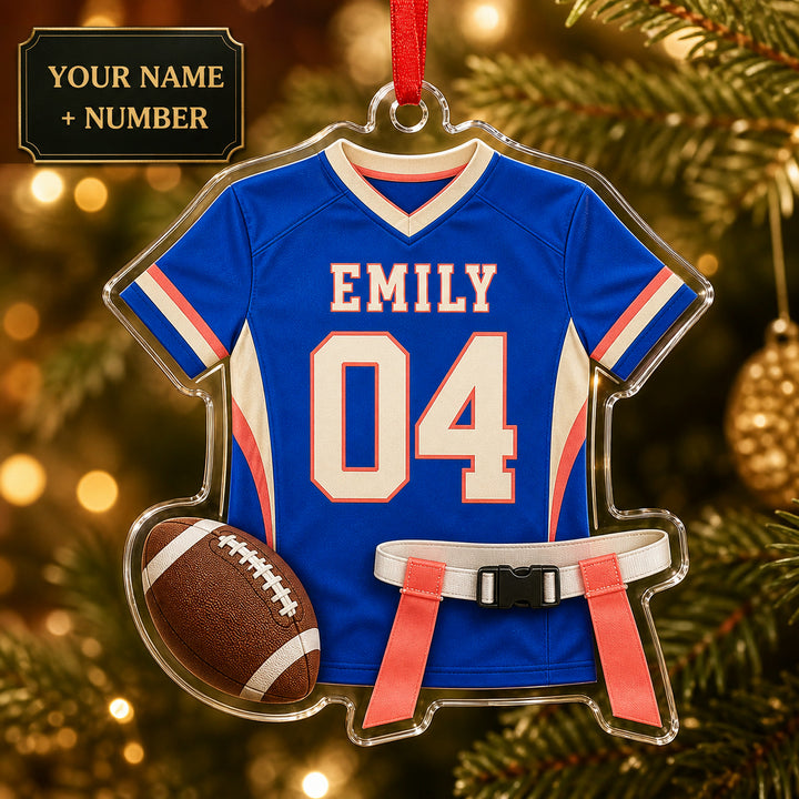 Personalized Girls Flag Football Jersey Acrylic Ornament - Custom Name and Number - image 1