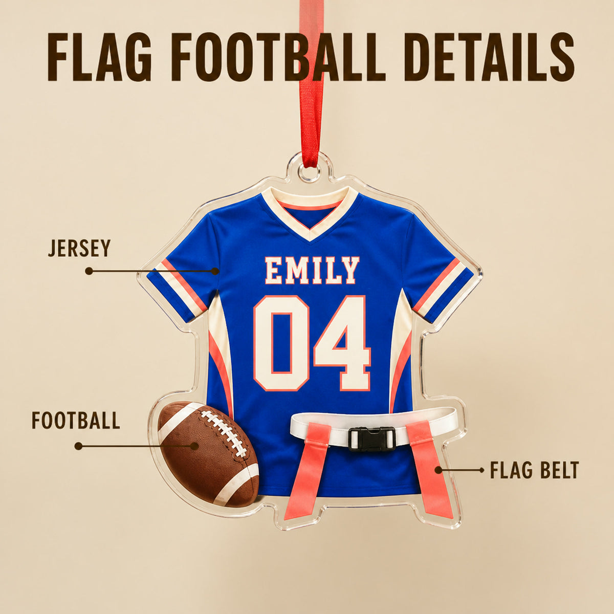 Personalized Girls Flag Football Jersey Acrylic Ornament - Custom Name and Number - image 4