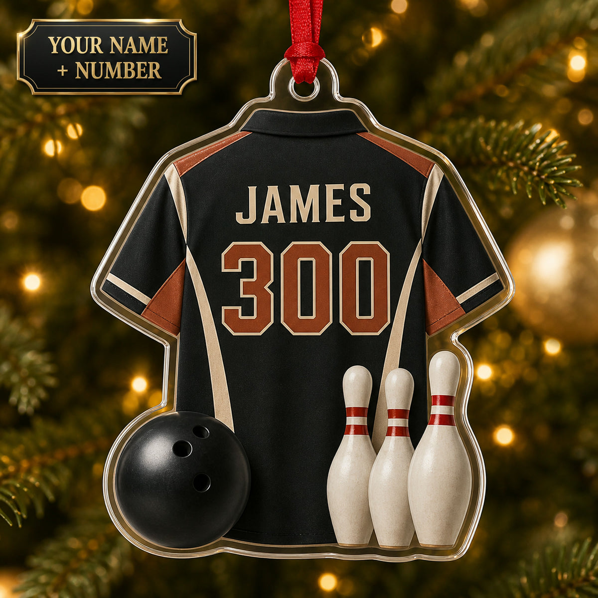 Personalized Bowling Jersey Acrylic Ornament - Custom Name and Number - image 1
