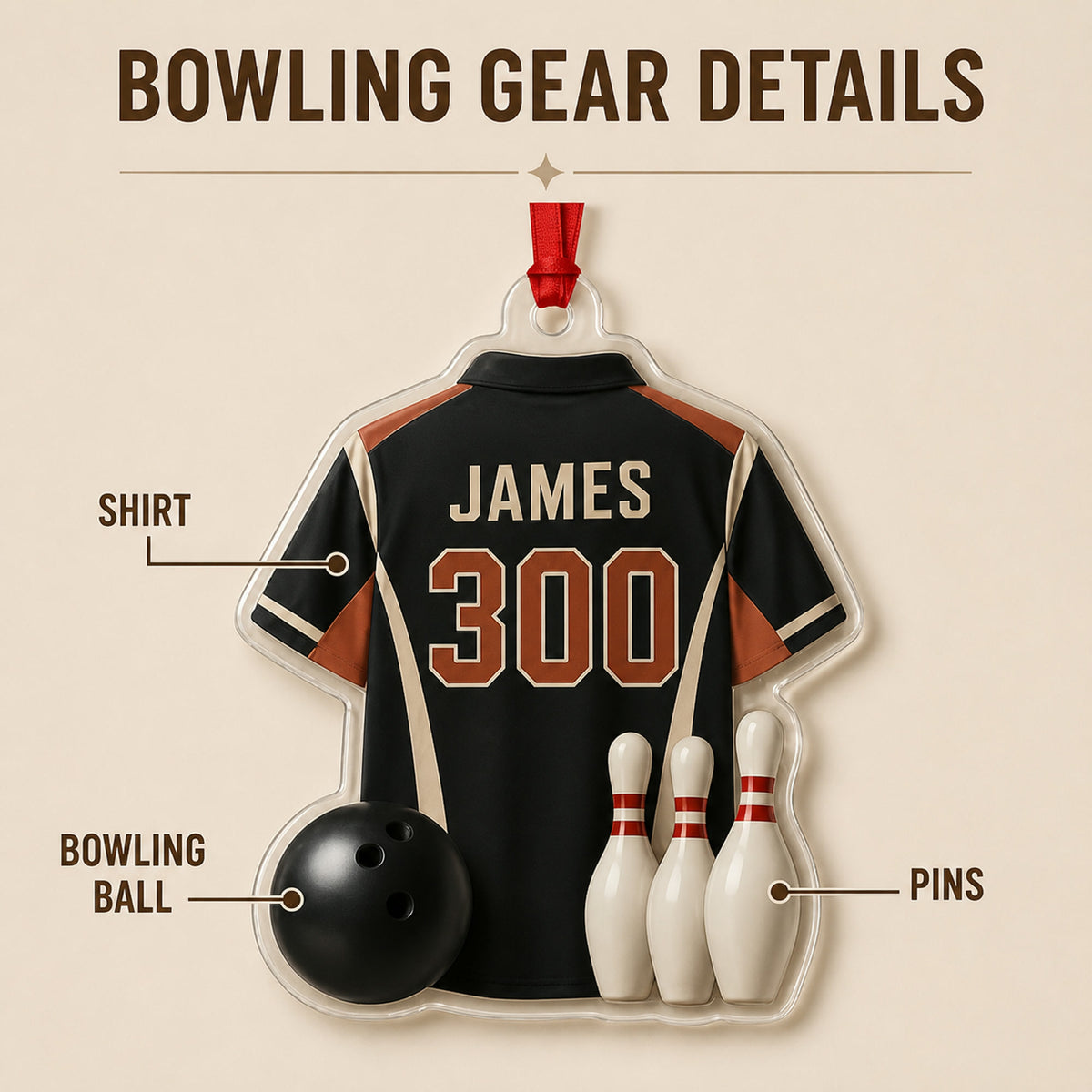 Personalized Bowling Jersey Acrylic Ornament - Custom Name and Number - image 4