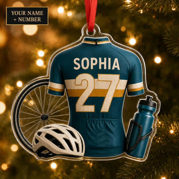 Personalized Road Cycling Jersey Acrylic Ornament - Custom Name and Number - image 1