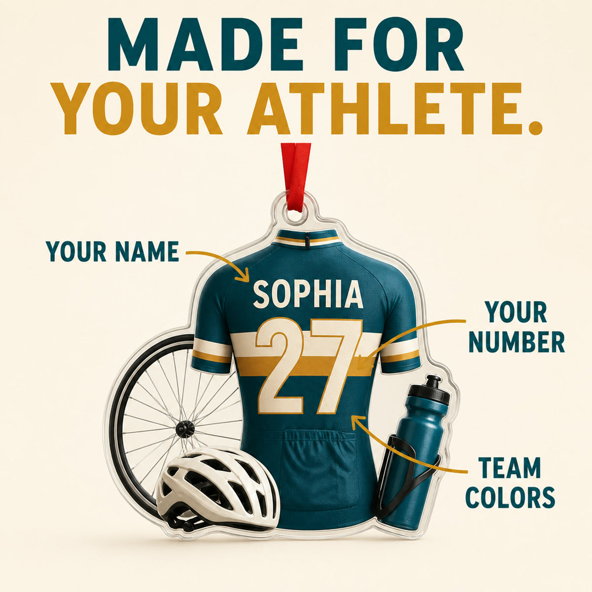 Personalized Road Cycling Jersey Acrylic Ornament - Custom Name and Number - image 3