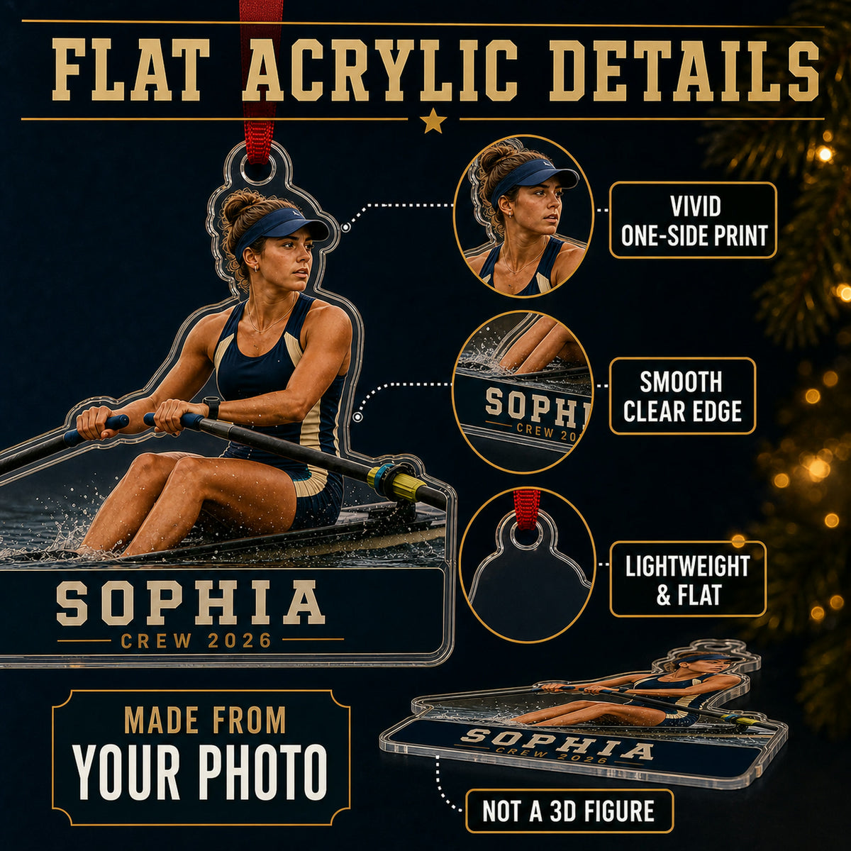 Personalized Rowing Crew Photo Acrylic Ornament - Custom Athlete Christmas Keepsake - image 6