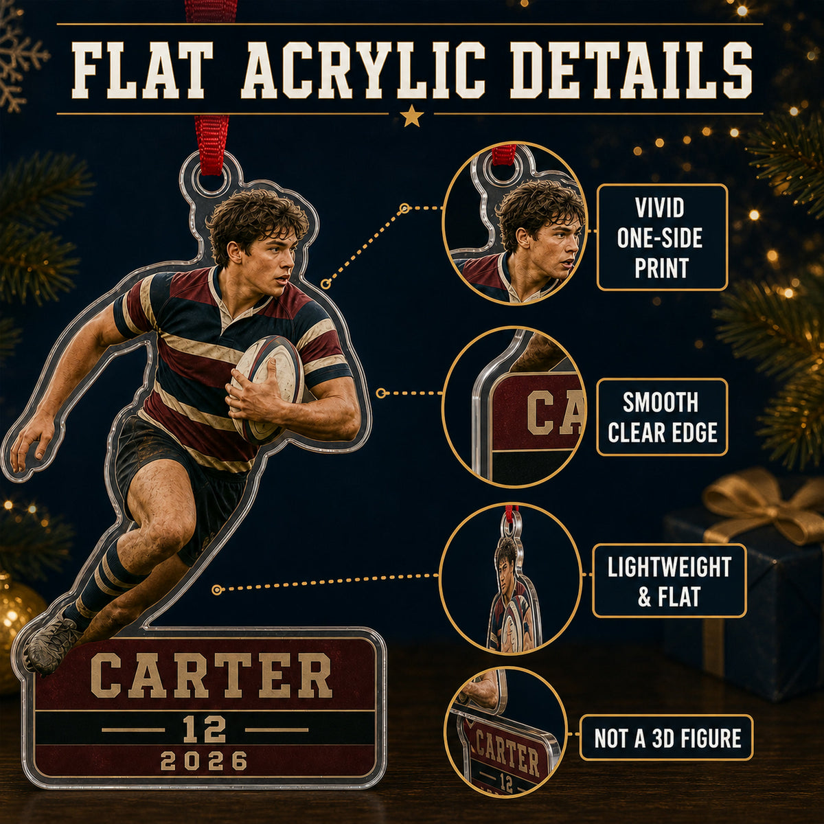 Personalized Rugby Photo Acrylic Ornament - Custom Athlete Christmas Keepsake - image 6