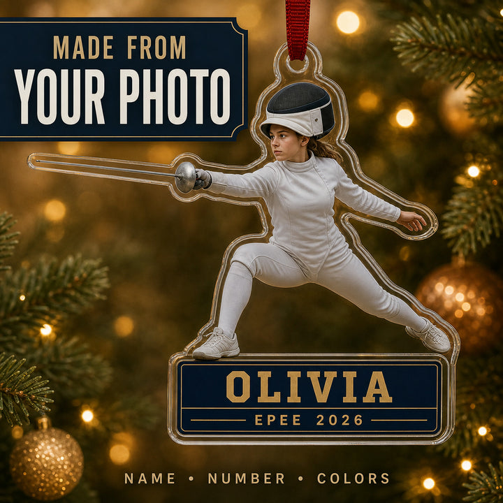 Personalized Fencing Photo Acrylic Ornament - Custom Athlete Christmas Keepsake - image 1