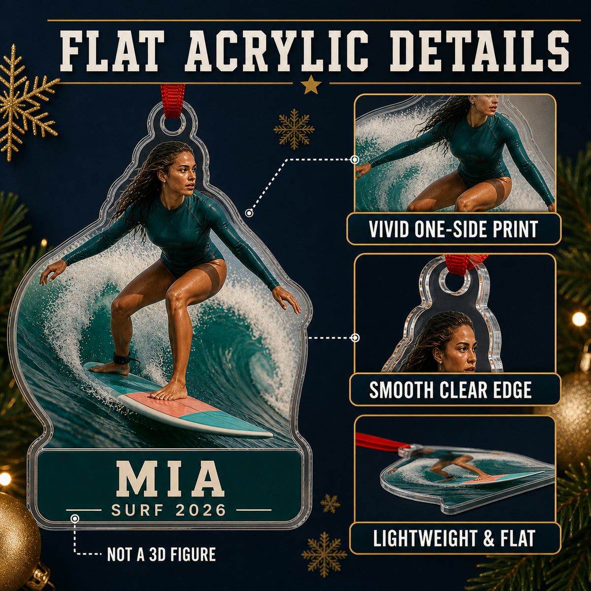 Personalized Surfing Photo Acrylic Ornament - Custom Athlete Christmas Keepsake - image 6