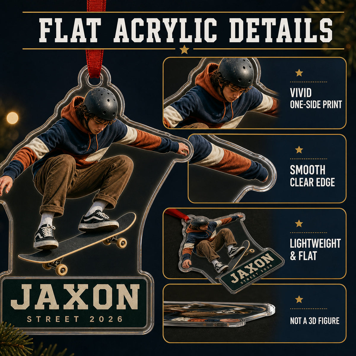 Personalized Skateboarding Photo Acrylic Ornament - Custom Athlete Christmas Keepsake - image 6