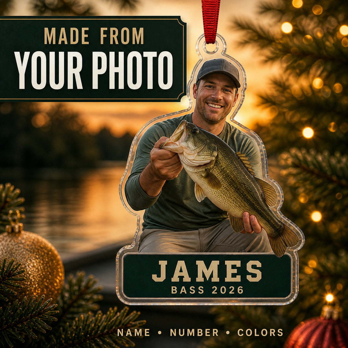 Personalized Bass Fishing Photo Acrylic Ornament - Custom Athlete Christmas Keepsake - image 1