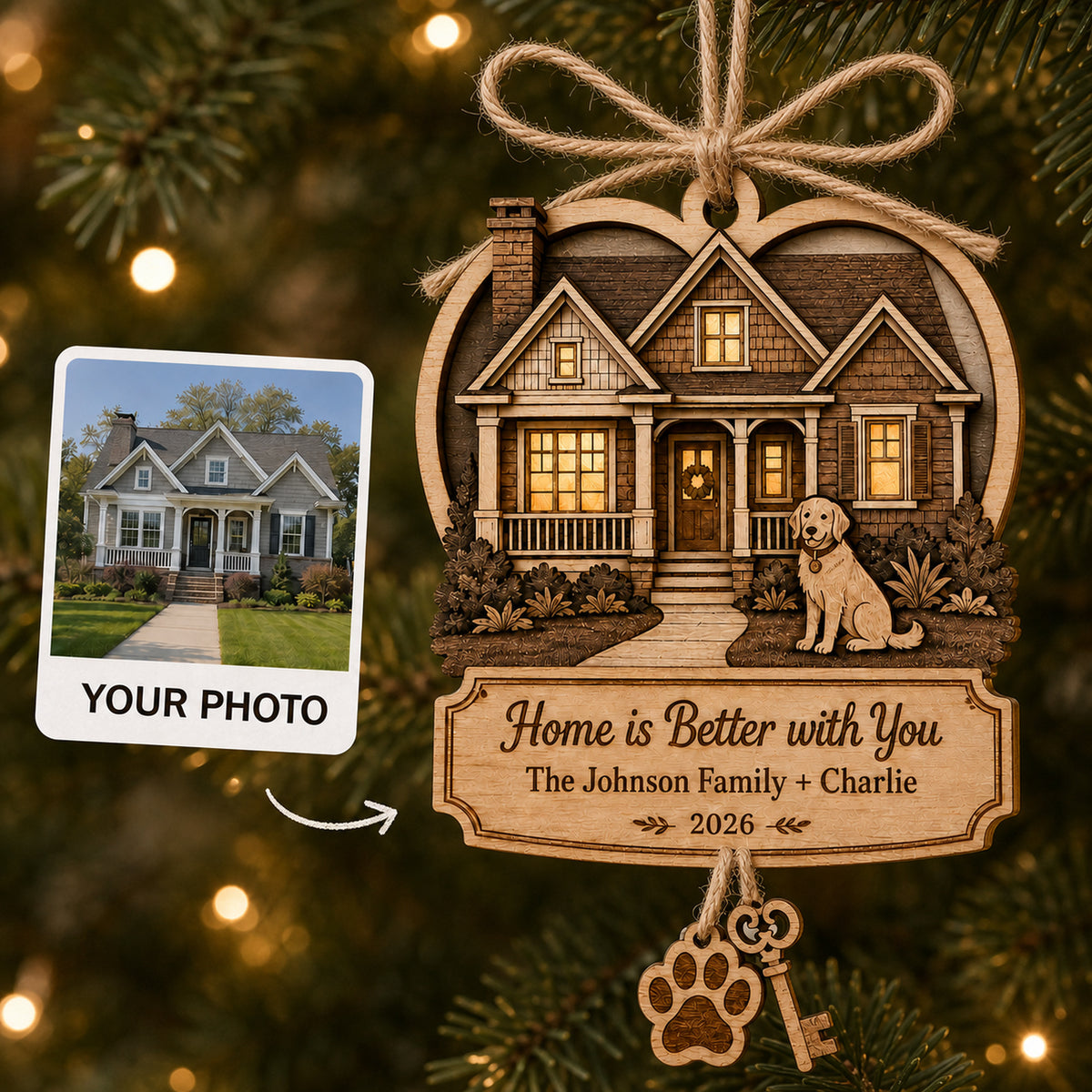 Personalized Home Better With You Wood Ornament - Custom Keepsake - image 1
