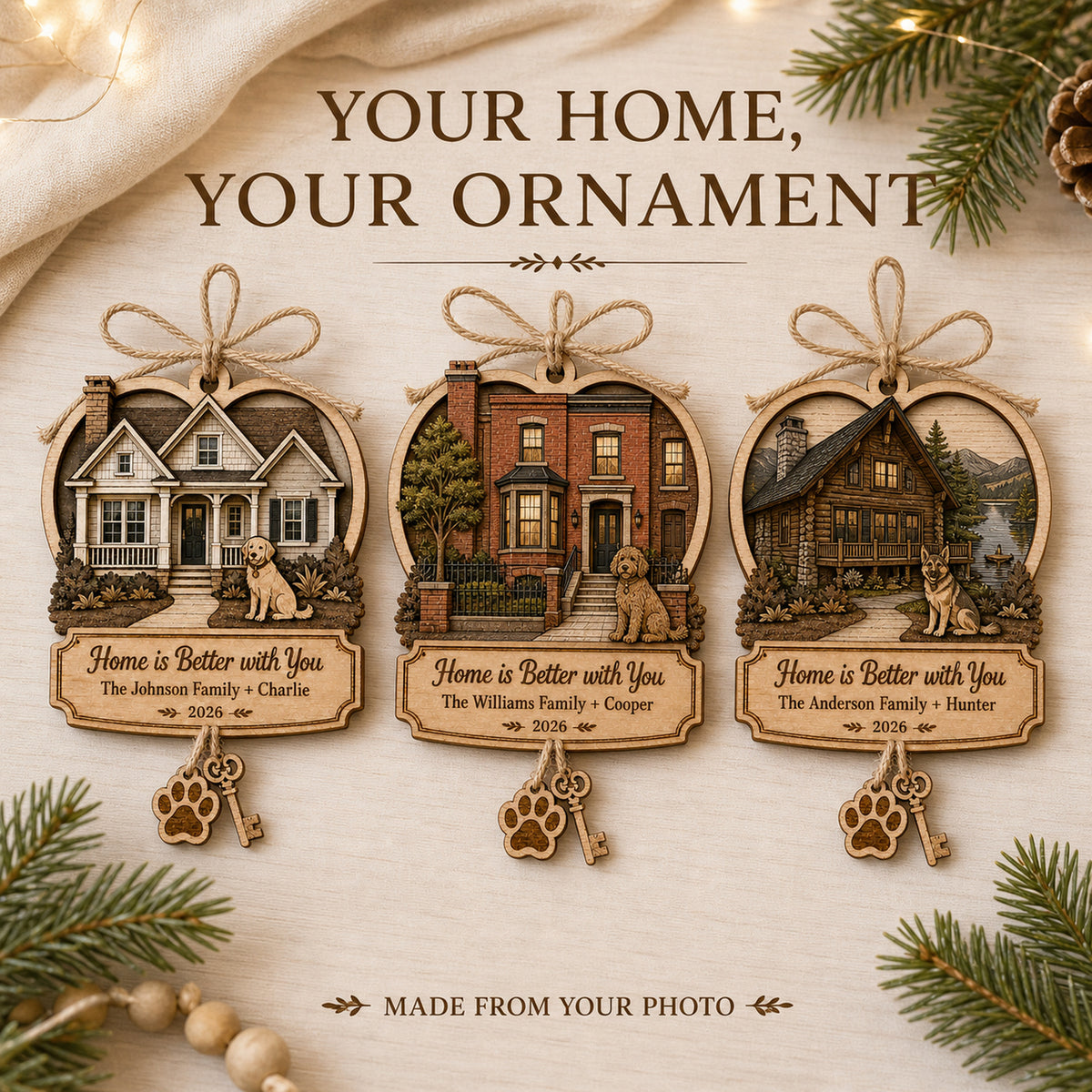 Personalized Home Better With You Wood Ornament - Custom Keepsake - image 2