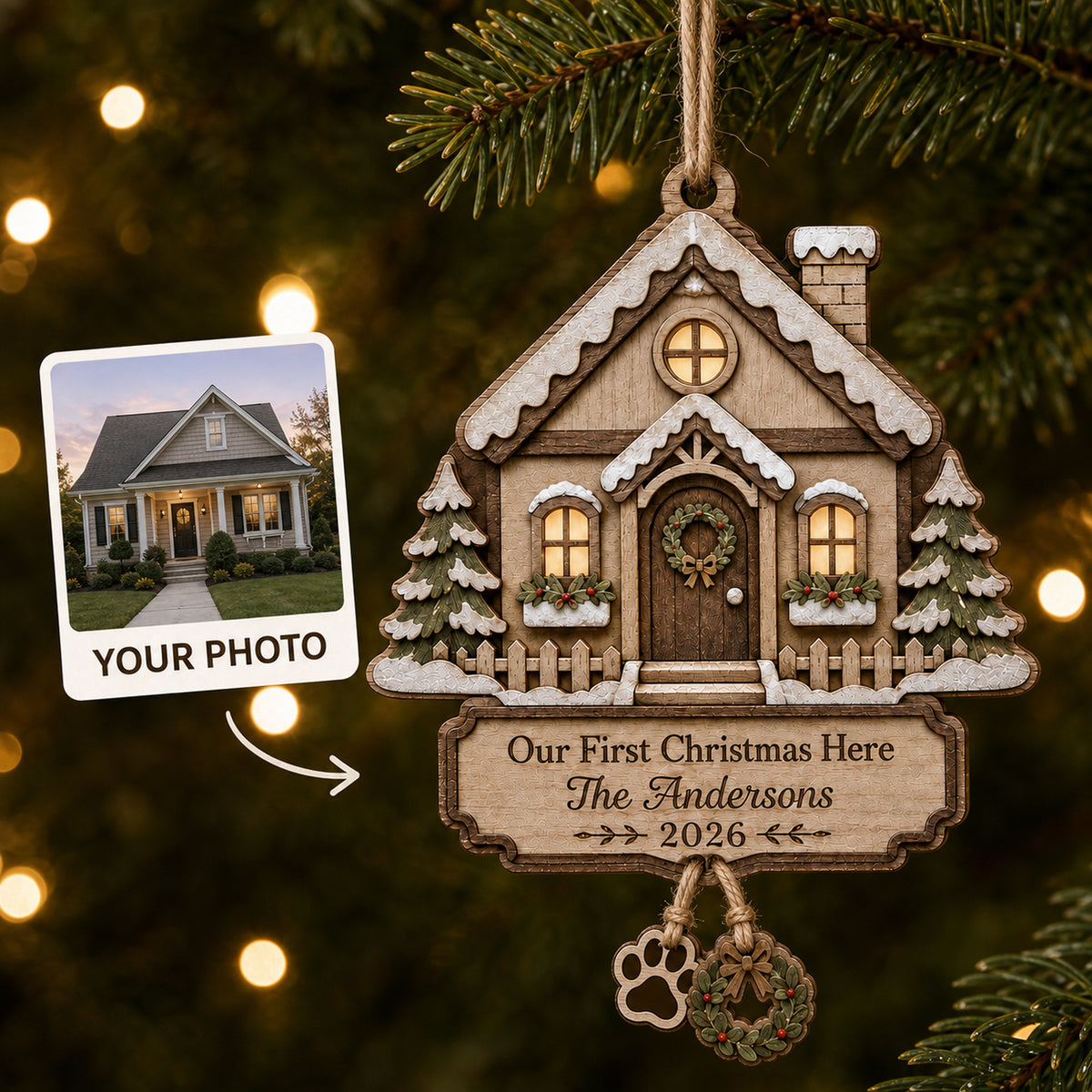 Personalized First Christmas Here Wood Ornament - Custom Keepsake - image 1