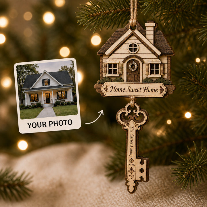 Personalized Home Sweet Home Key Wood Ornament - Custom Keepsake - image 1