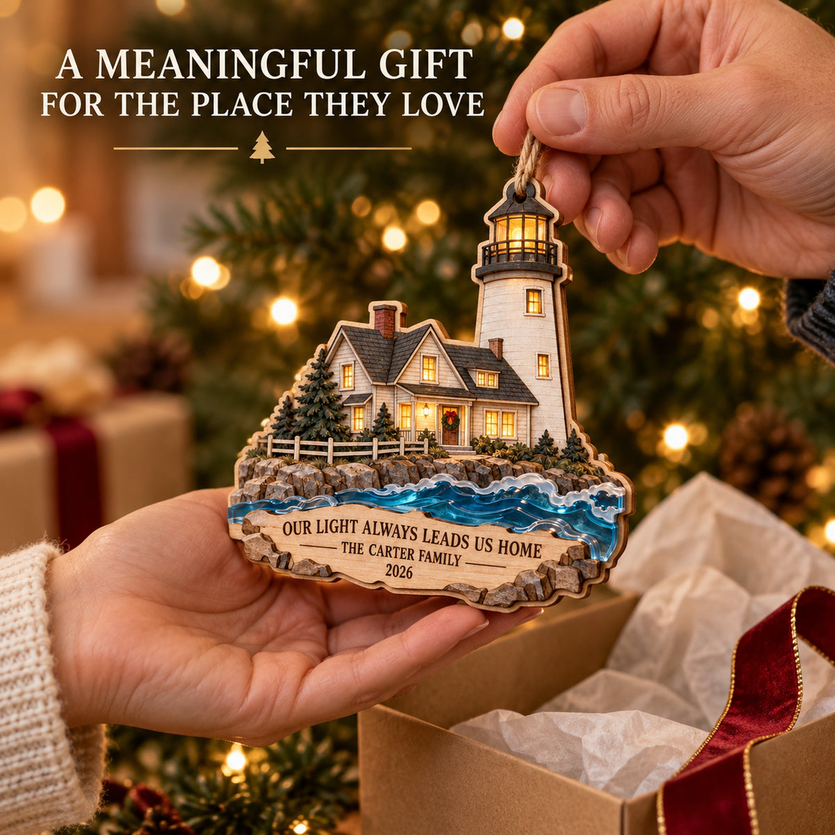 Personalized Lighthouse Keepers Christmas Wood Ornament - Custom Keepsake - image 3