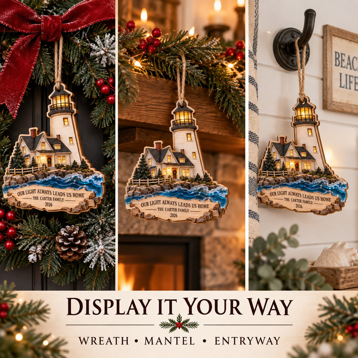Personalized Lighthouse Keepers Christmas Wood Ornament - Custom Keepsake - image 6