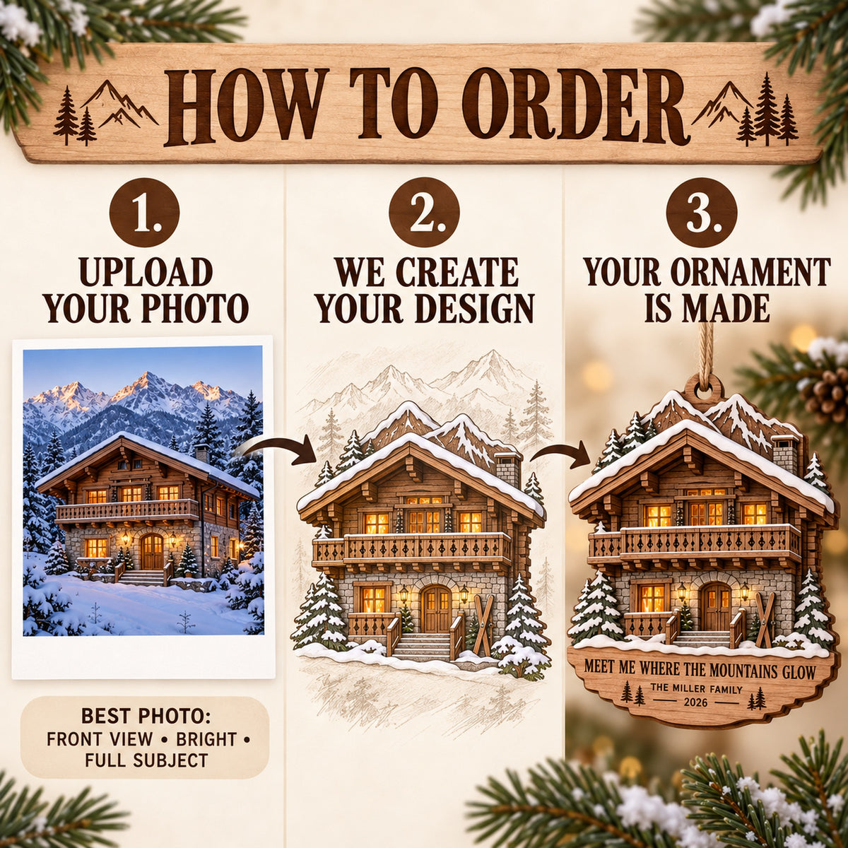 Personalized Alpine Apres Ski Chalet Wood Ornament - Custom Keepsake - image 5