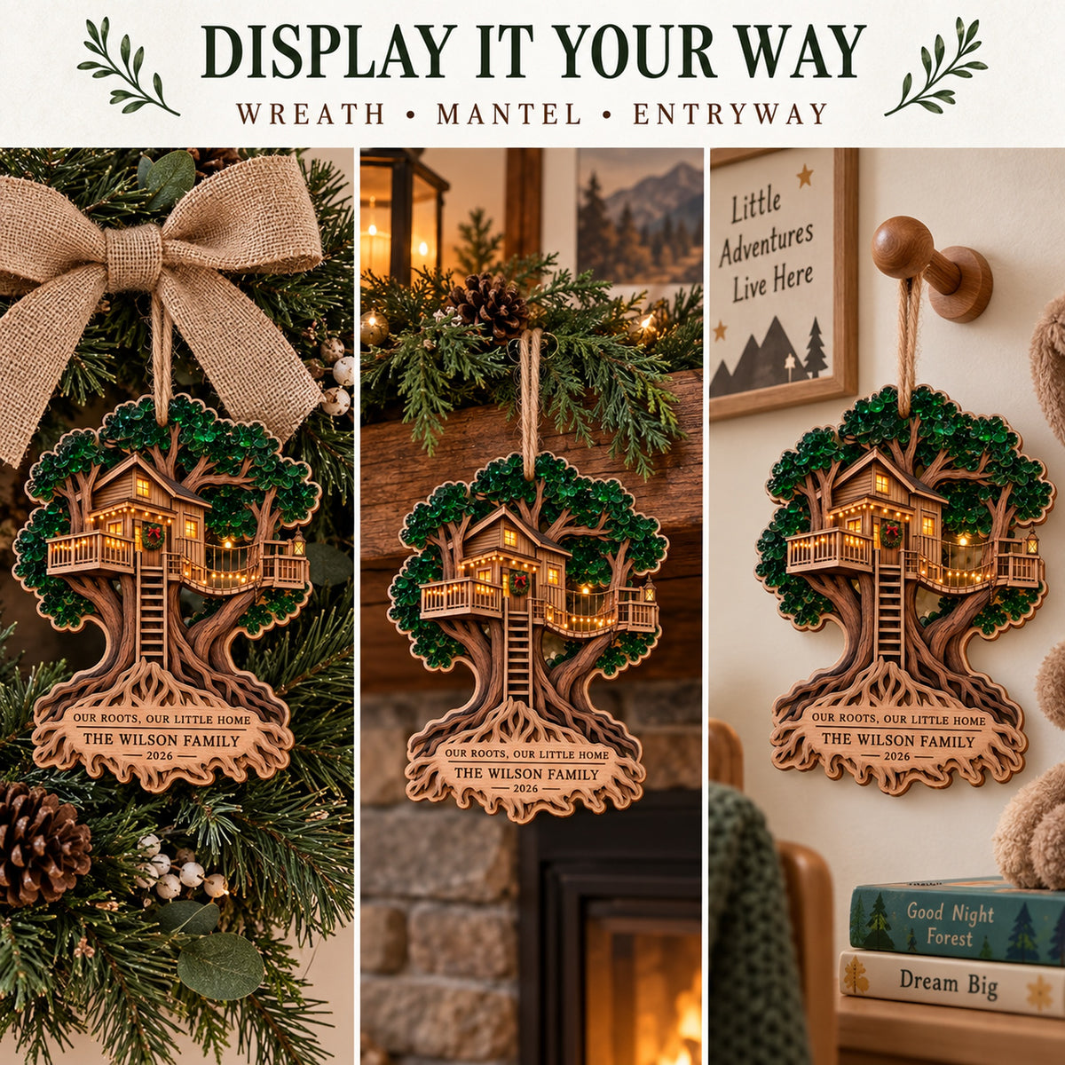 Personalized Rooted Together Treehouse Wood Ornament - Custom Keepsake - image 6