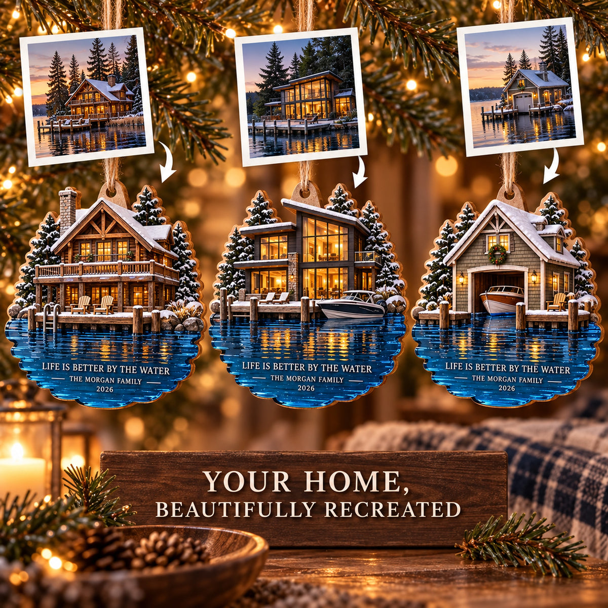 Personalized Home On The Water Wood Ornament - Custom Keepsake - image 2