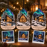 Personalized Nordic Aurora Cabin Wood Ornament - Custom Keepsake - image 2