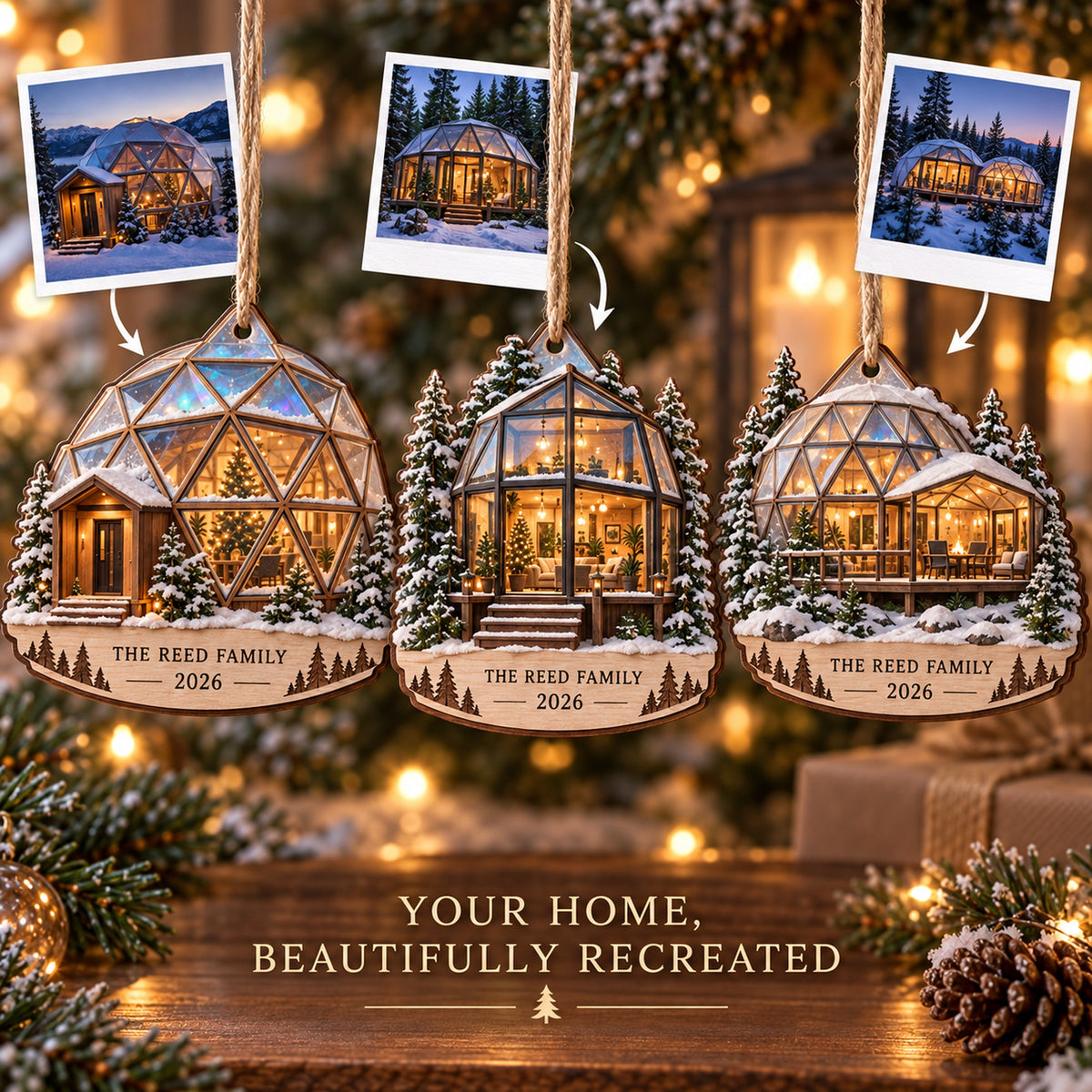 Personalized Christmas Dome Home Wood Ornament - Custom Keepsake - image 2