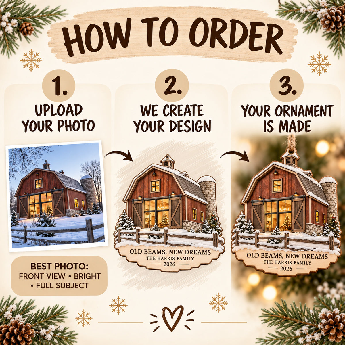 Personalized Old Beams New Dreams Wood Ornament - Custom Keepsake - image 5
