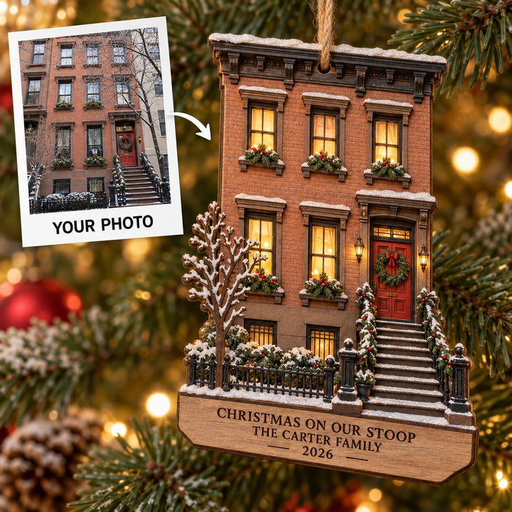 Personalized New York Brownstone Christmas Wood Ornament - Custom Keepsake - image 1