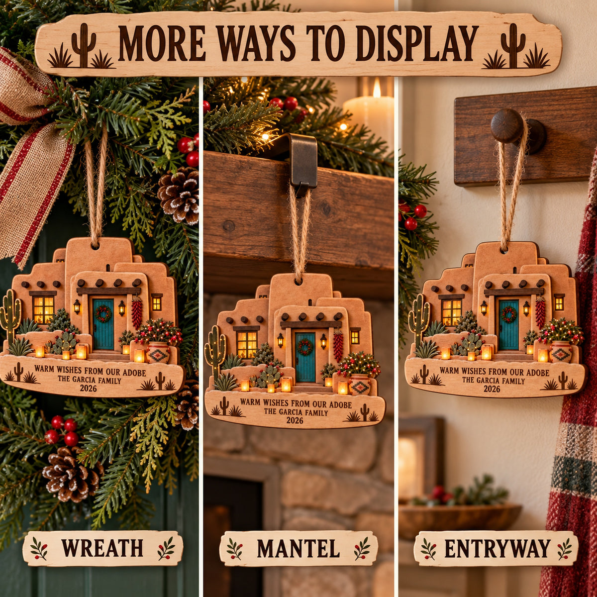 Personalized Southwest Adobe Christmas Wood Ornament - Custom Keepsake - image 5