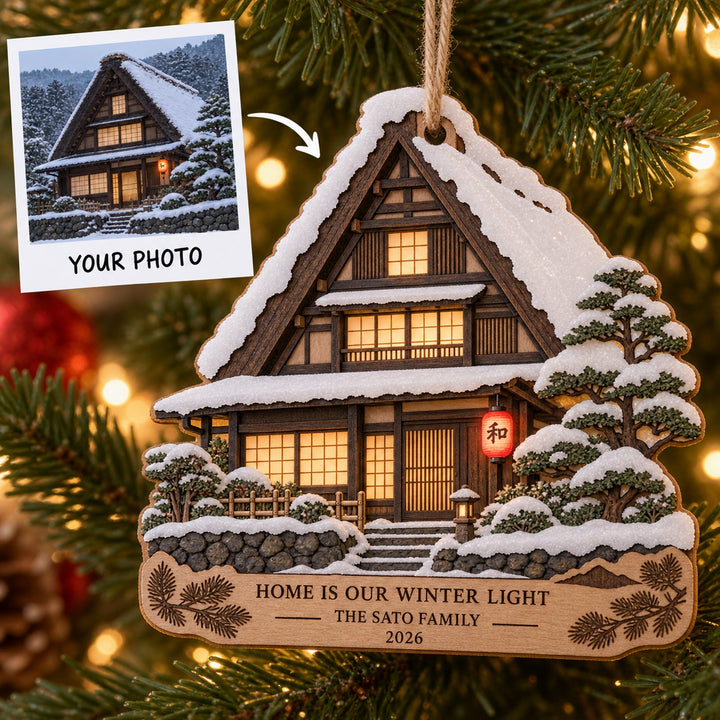 Personalized Japanese Snow Minka Wood Ornament - Custom Keepsake - image 1