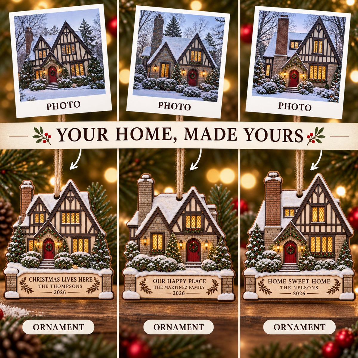 Personalized Tudor Storybook Christmas Wood Ornament - Custom Keepsake - image 2