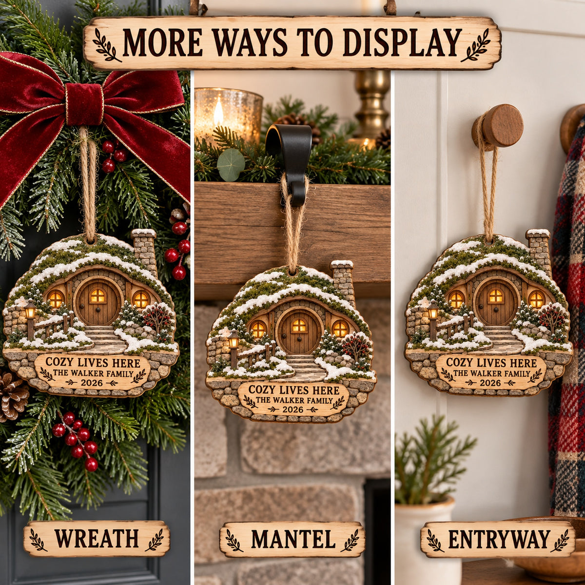 Personalized Earth Sheltered Winter Cottage Wood Ornament - Custom Keepsake - image 5