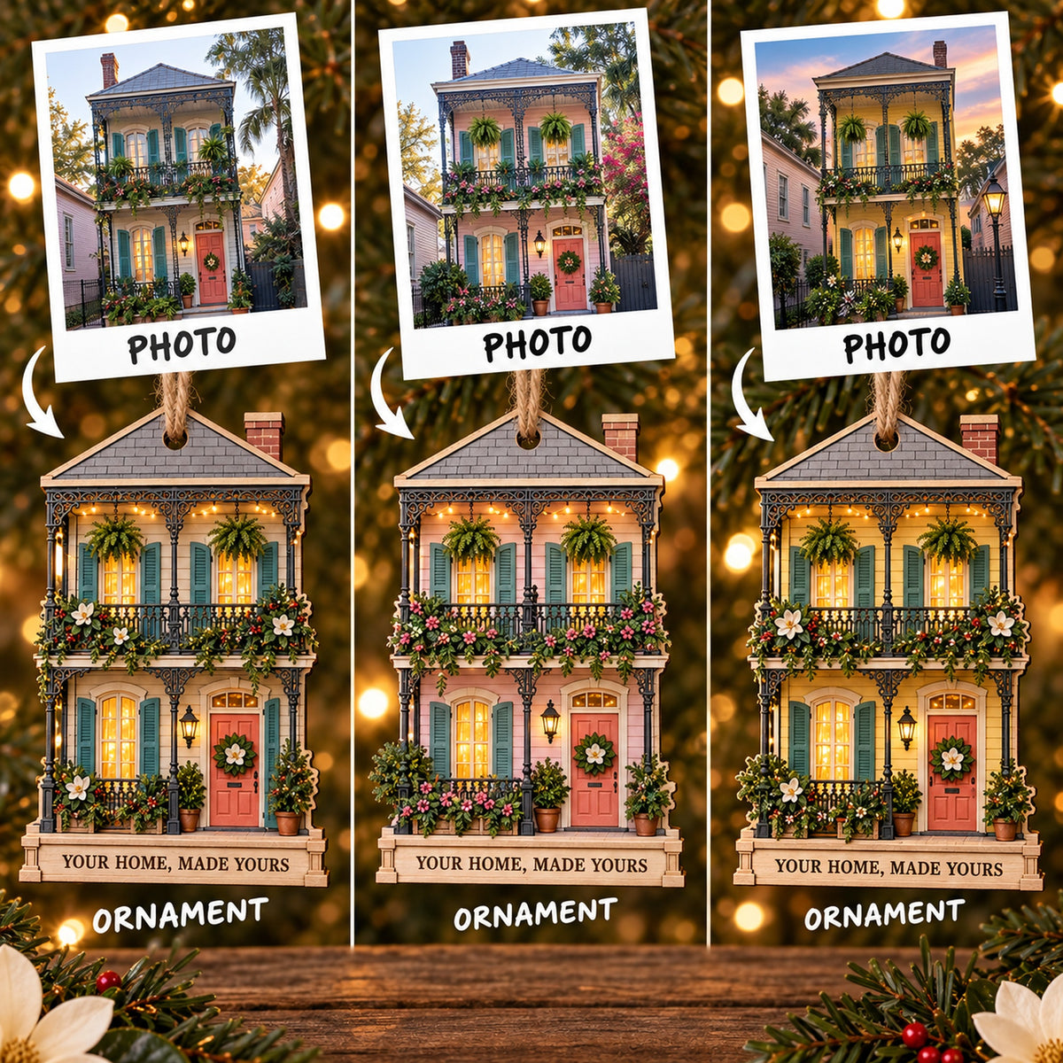 Personalized New Orleans Creole Cottage Wood Ornament - Custom Keepsake - image 2