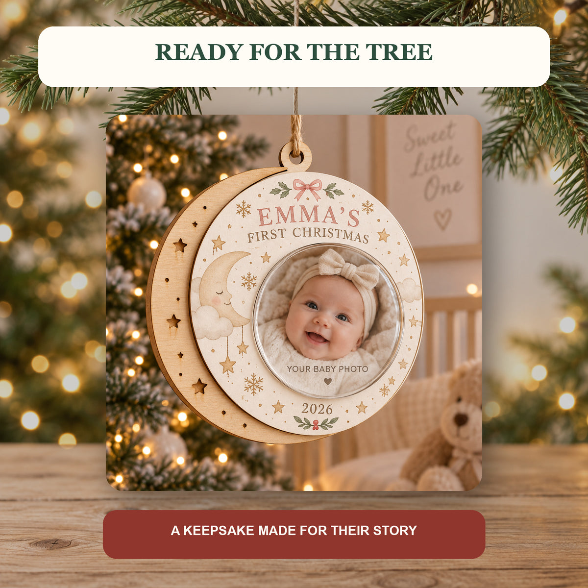Personalized Baby First Christmas Wood Ornament - Custom Keepsake - image 6