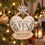 Personalized Engagement Ring Wood Ornament - Custom Keepsake - image 1