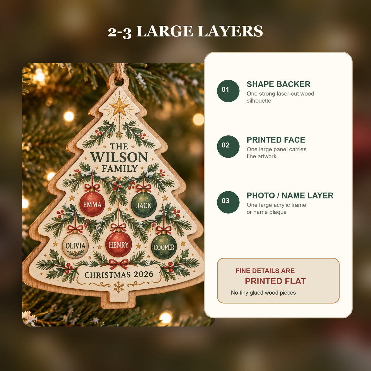 Personalized Family Names Tree Wood Ornament - Custom Keepsake - image 3