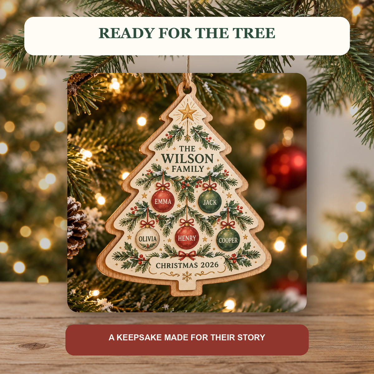Personalized Family Names Tree Wood Ornament - Custom Keepsake - image 6
