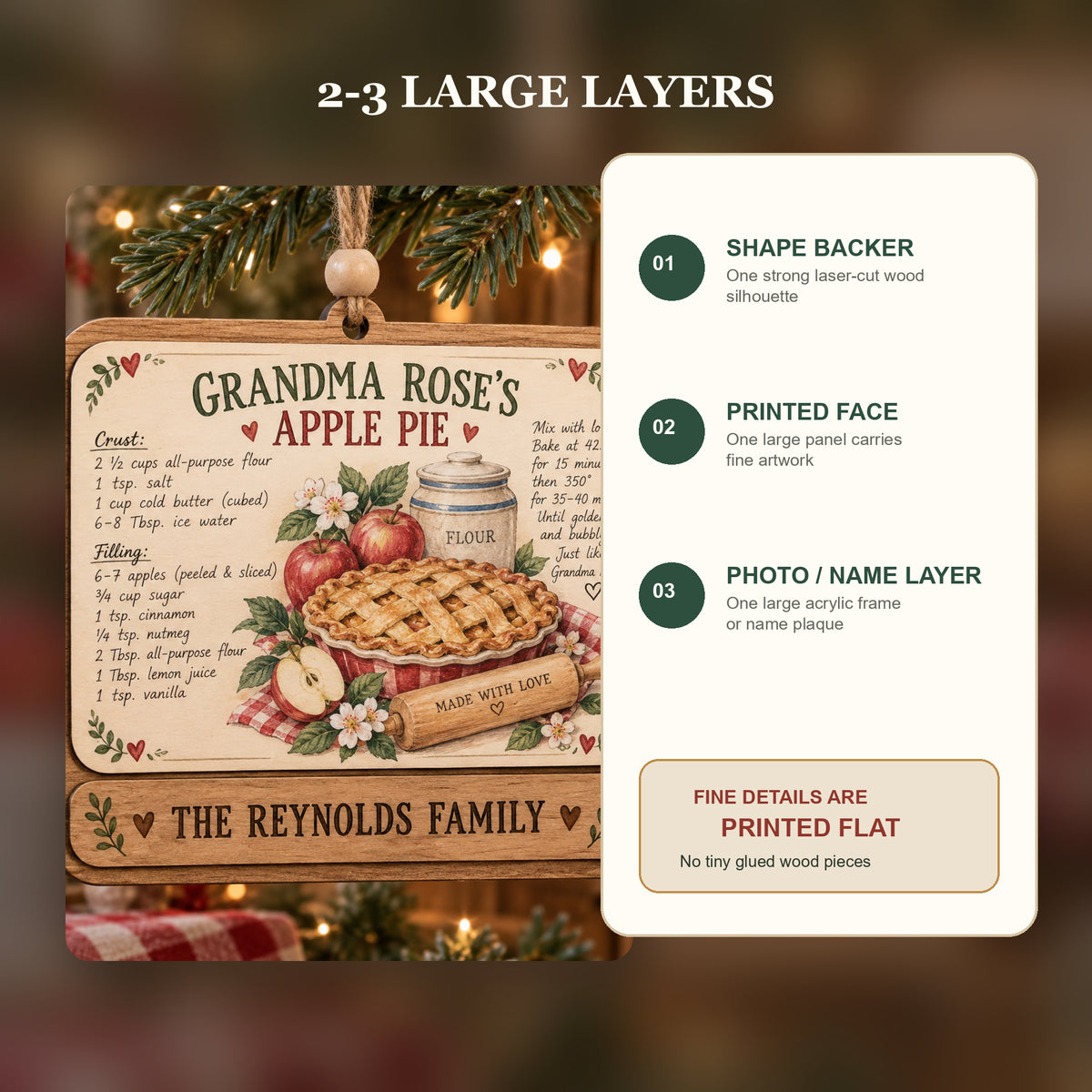 Personalized Handwritten Recipe Wood Ornament - Custom Keepsake - image 3