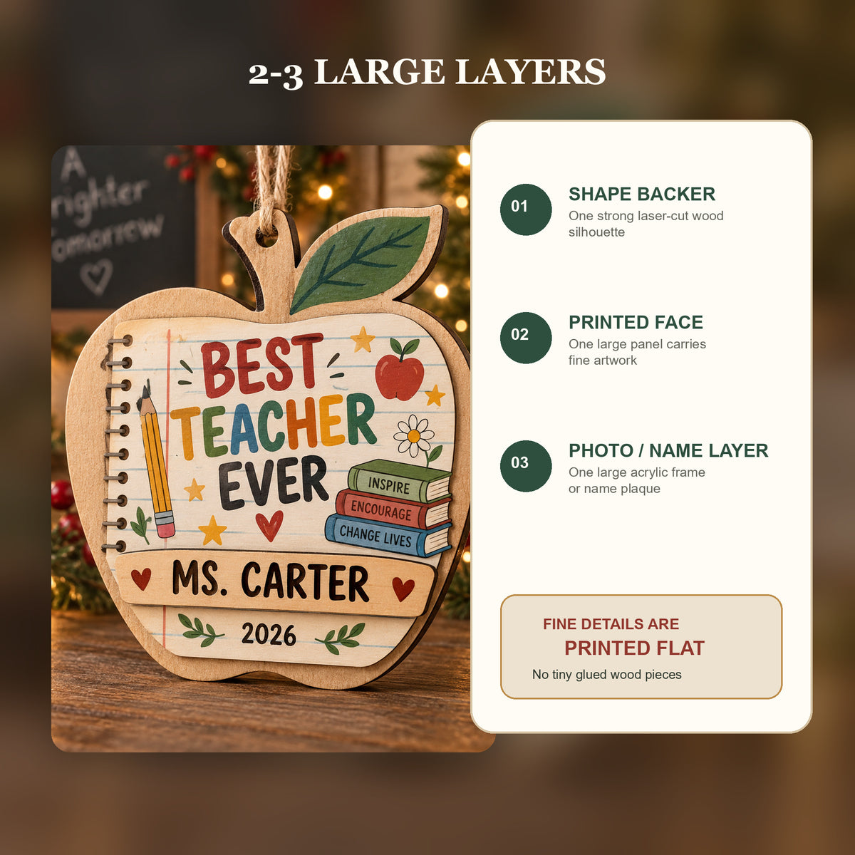 Personalized Teacher Wood Ornament - Custom Keepsake - image 3
