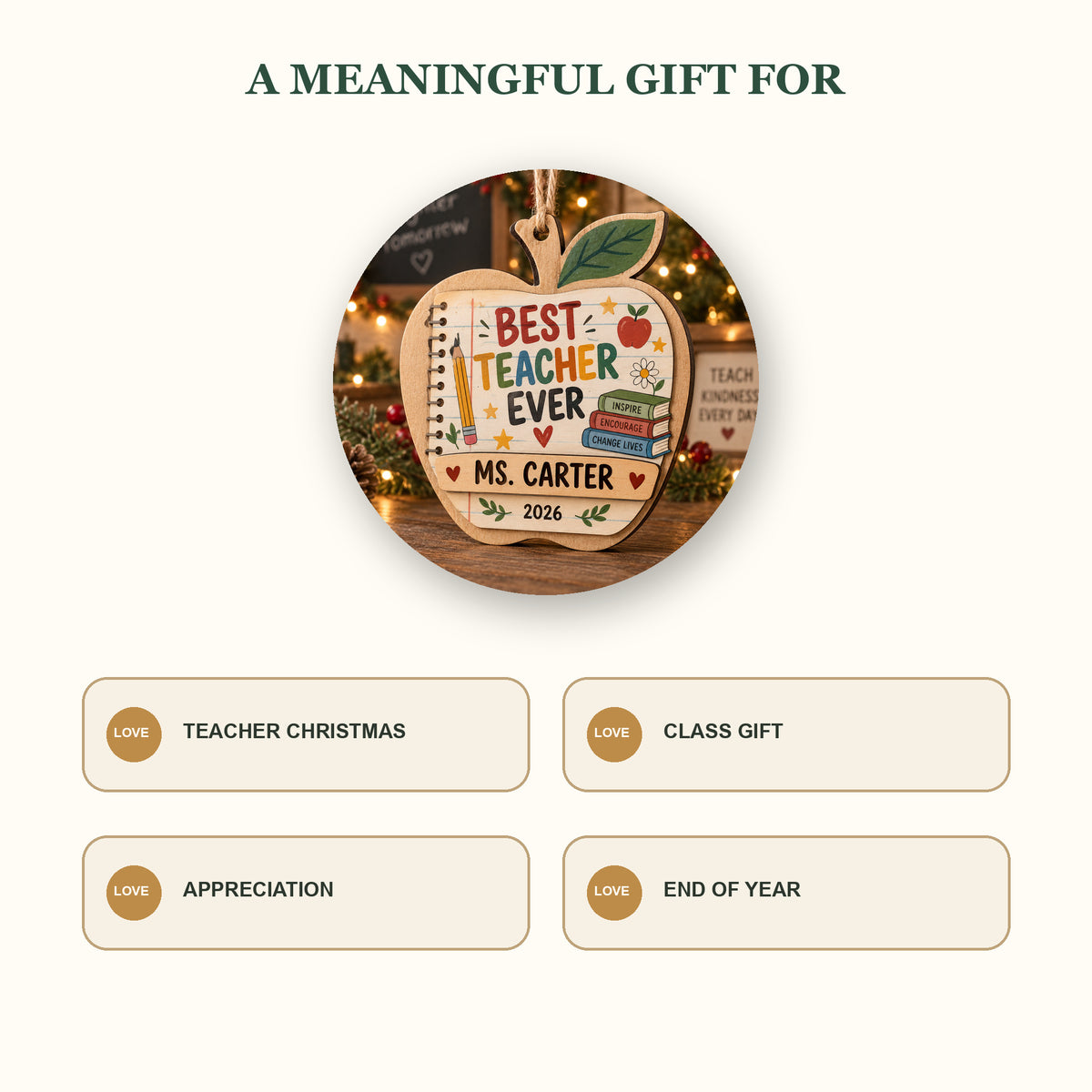 Personalized Teacher Wood Ornament - Custom Keepsake - image 8