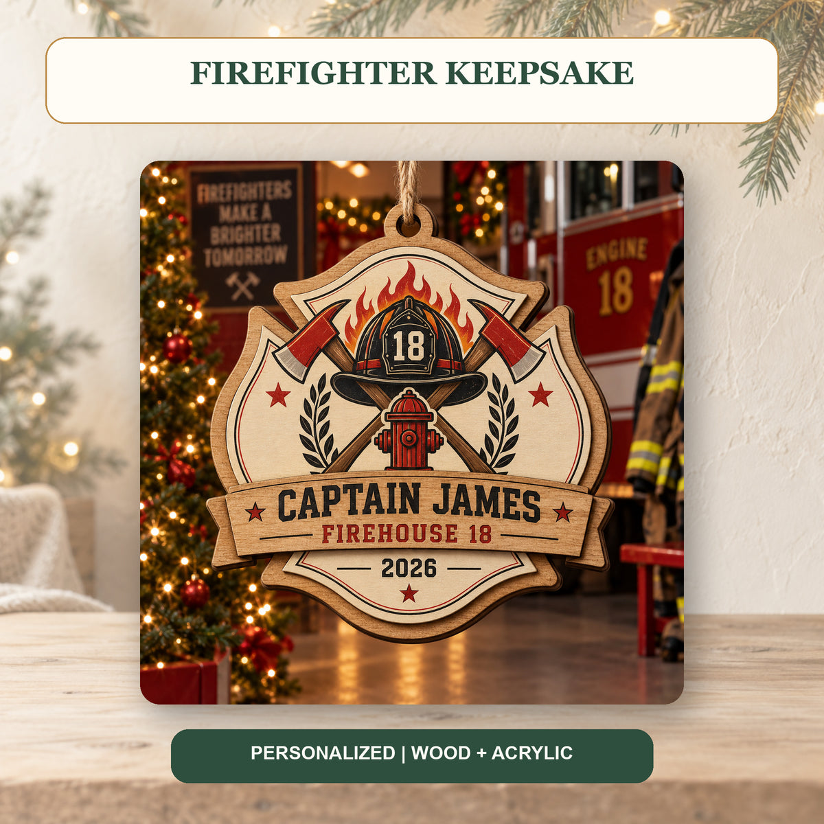 Personalized Firefighter Wood Ornament - Custom Keepsake - image 2