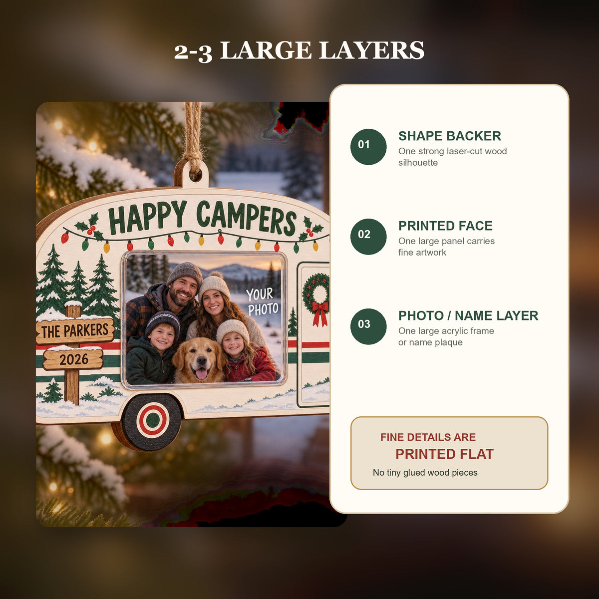 Personalized Happy Campers Wood Ornament - Custom Keepsake - image 3