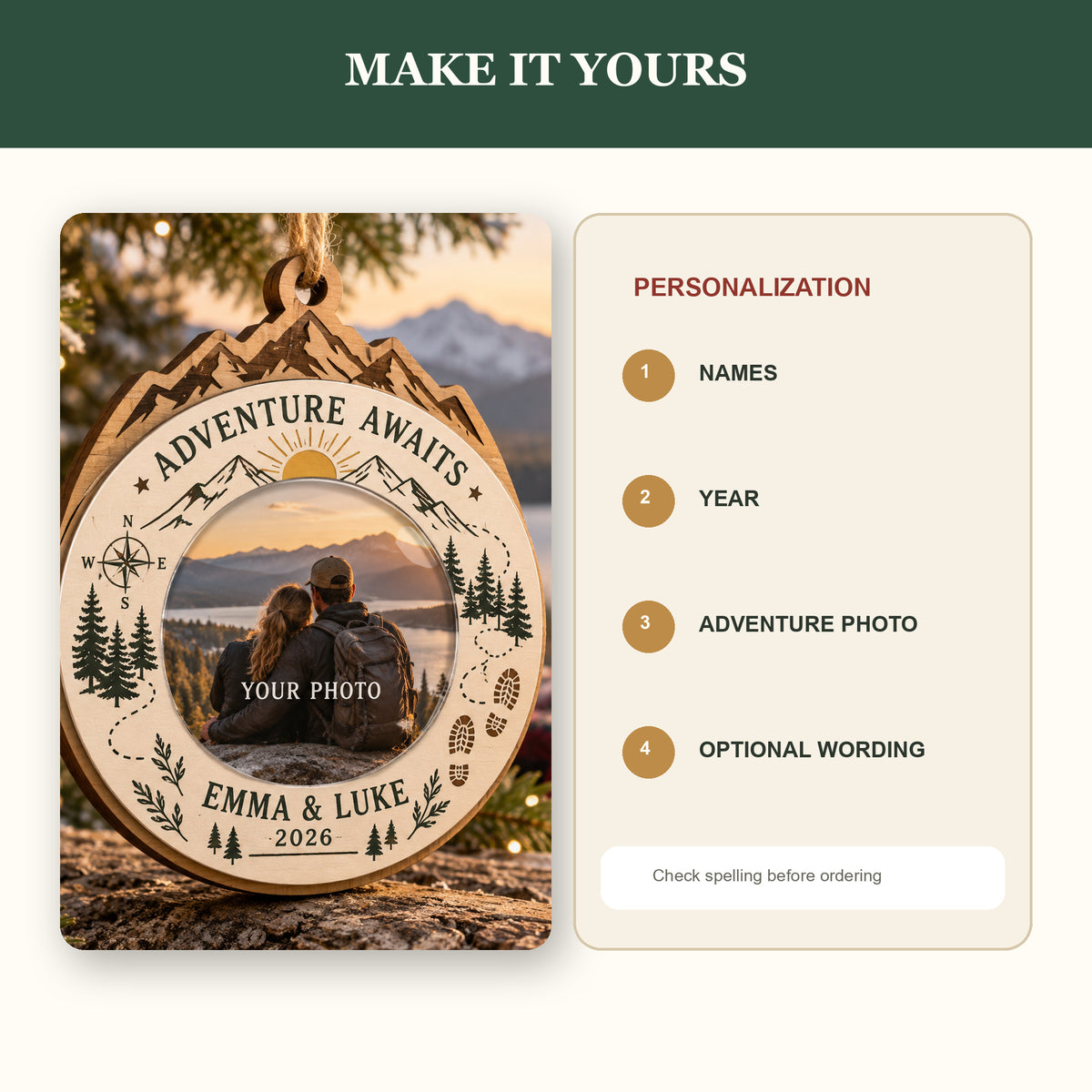 Personalized Hiking Adventure Wood Ornament - Custom Keepsake - image 5