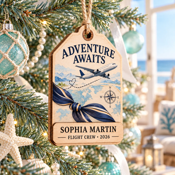 Personalized Flight Attendant Wood Ornament - Custom Keepsake - image 1