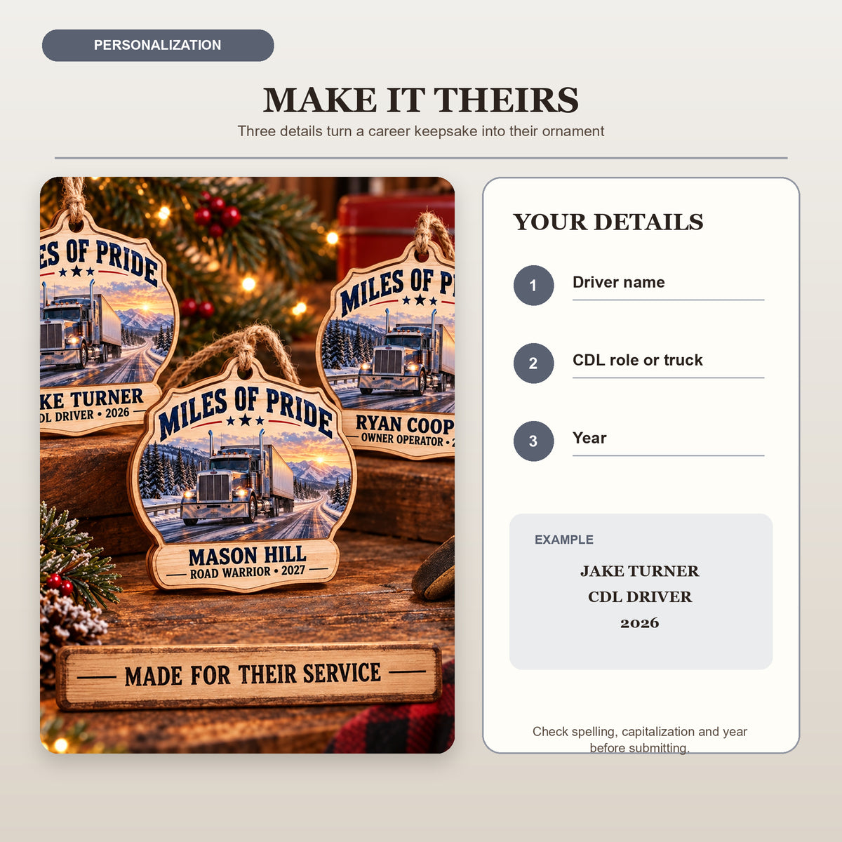 Personalized Truck Driver Wood Ornament - Custom Keepsake - image 5