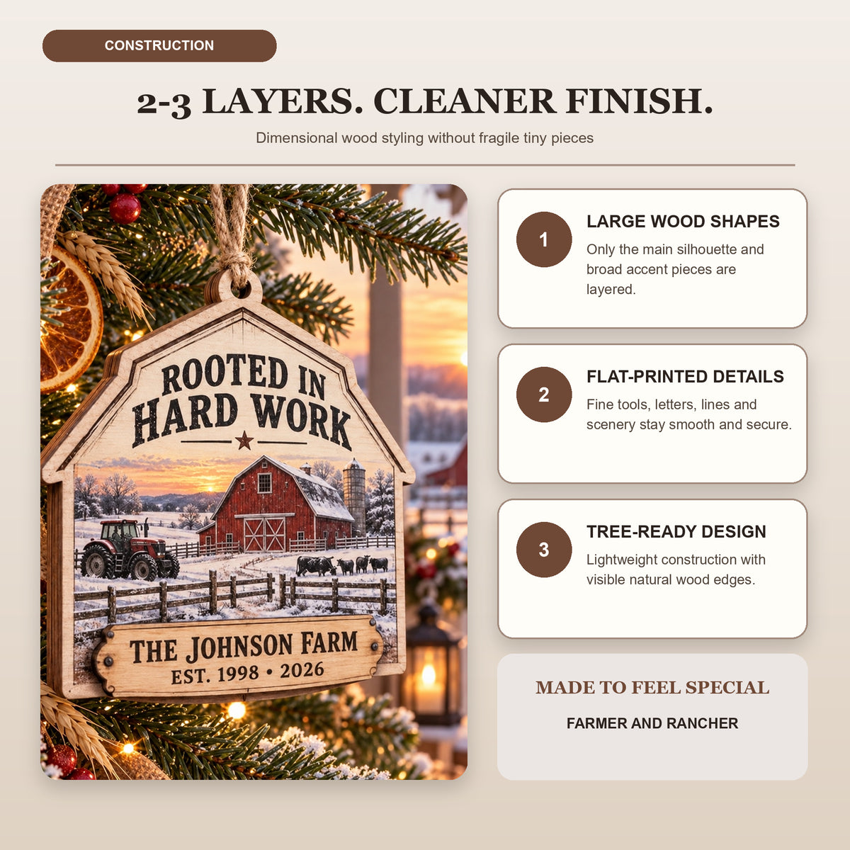 Personalized Farmer Rancher Wood Ornament - Custom Keepsake - image 4
