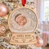 Personalized Newborn Photo Snow Globe Wood Ornament - Custom Keepsake - image 1