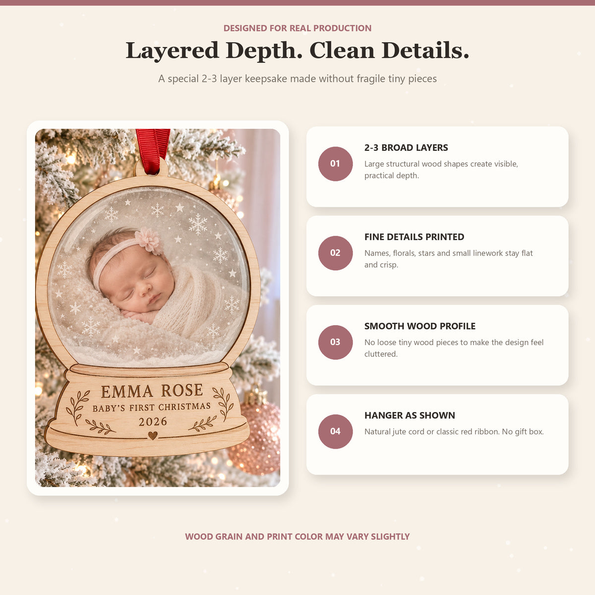 Personalized Newborn Photo Snow Globe Wood Ornament - Custom Keepsake - image 4