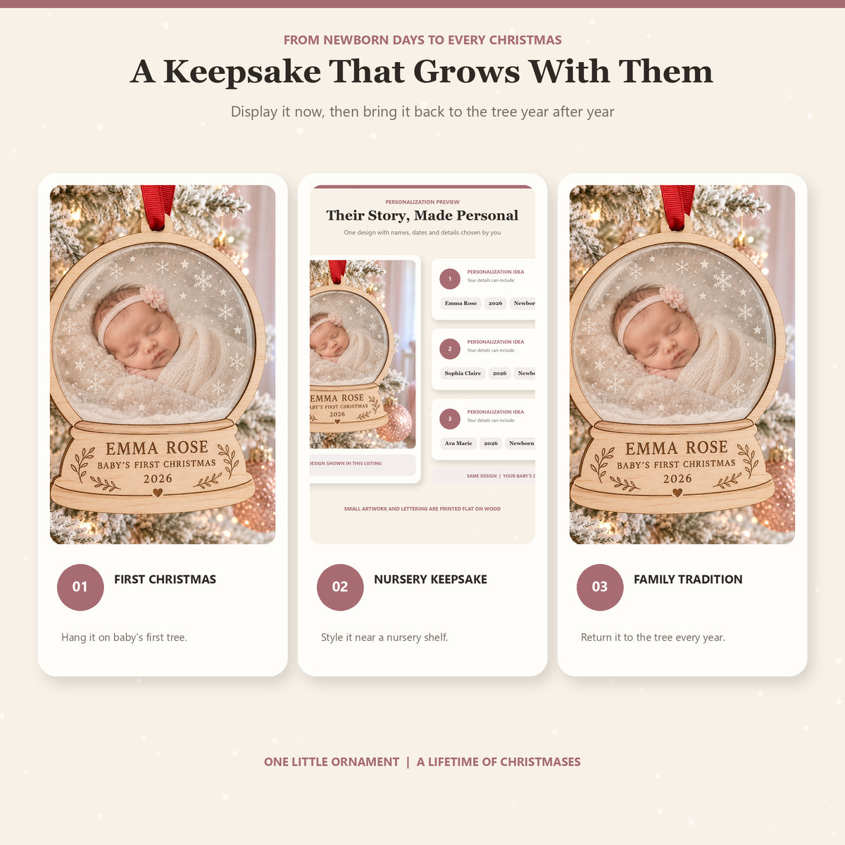 Personalized Newborn Photo Snow Globe Wood Ornament - Custom Keepsake - image 8