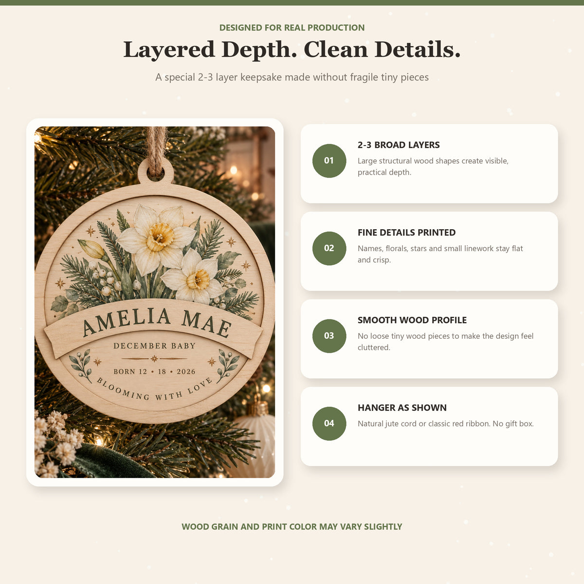 Personalized Birth Flower Wreath Wood Ornament - Custom Keepsake - image 4